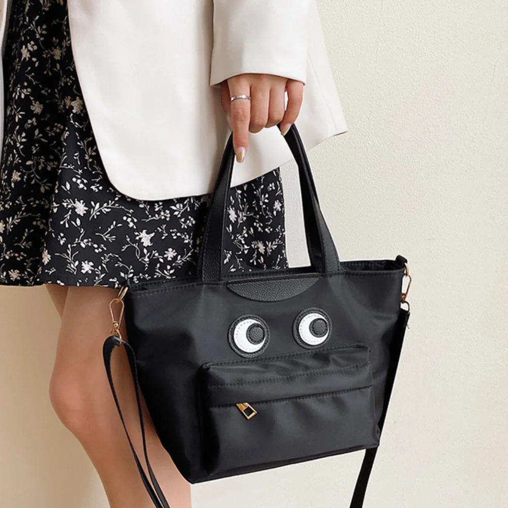 Cute Big Eyes Shoulder Bag Large Capacity Tote Bag Crossbody Bag Lightweight Nylon Bucket Bag Students Practical Leisure Handbag