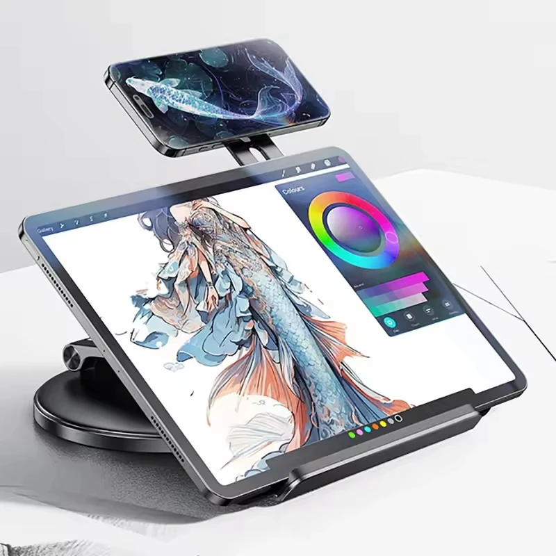 2-in-1 Tablet Stand iPad Desktop Magnetic Mobile Phone Stand 360° Rotating Folding Live Painting Office Dedicated Stand