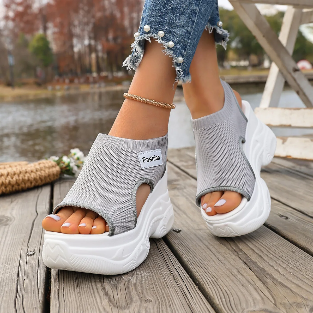 Women's Platform Sandals Summer Mesh Breathable Height Increasing Sandals Outdoor Comfortable Sneaker Sandals sandalias de mujer