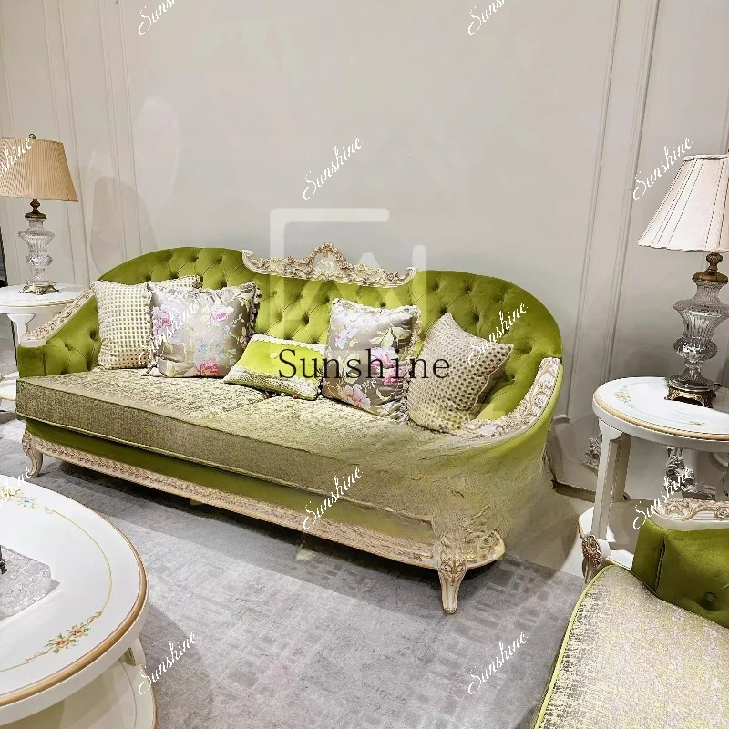 French cream wind solid wood carving flower sofa palace fashion villa living room fabric medium and small apartment  FT