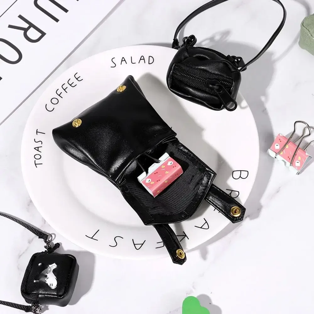 

Fashion Miniature Doll PU Leather Bag DIY Backpack Plush Doll Leather Handbag Mini Black 17cm Doll Bag Accessories Kids