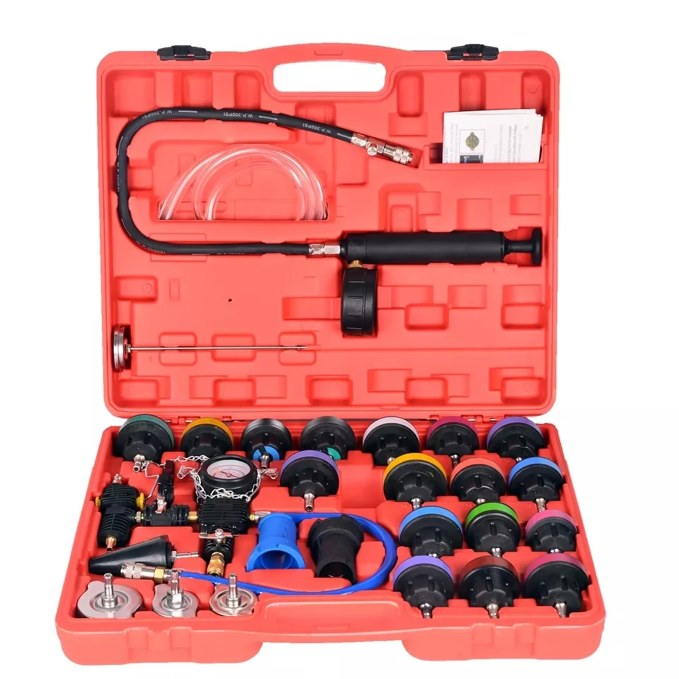 

Universal Radiator Repair Tools 28PCS Water Tank Leak Detector Automatic Cooling System Radiator Pressure Tester Kit