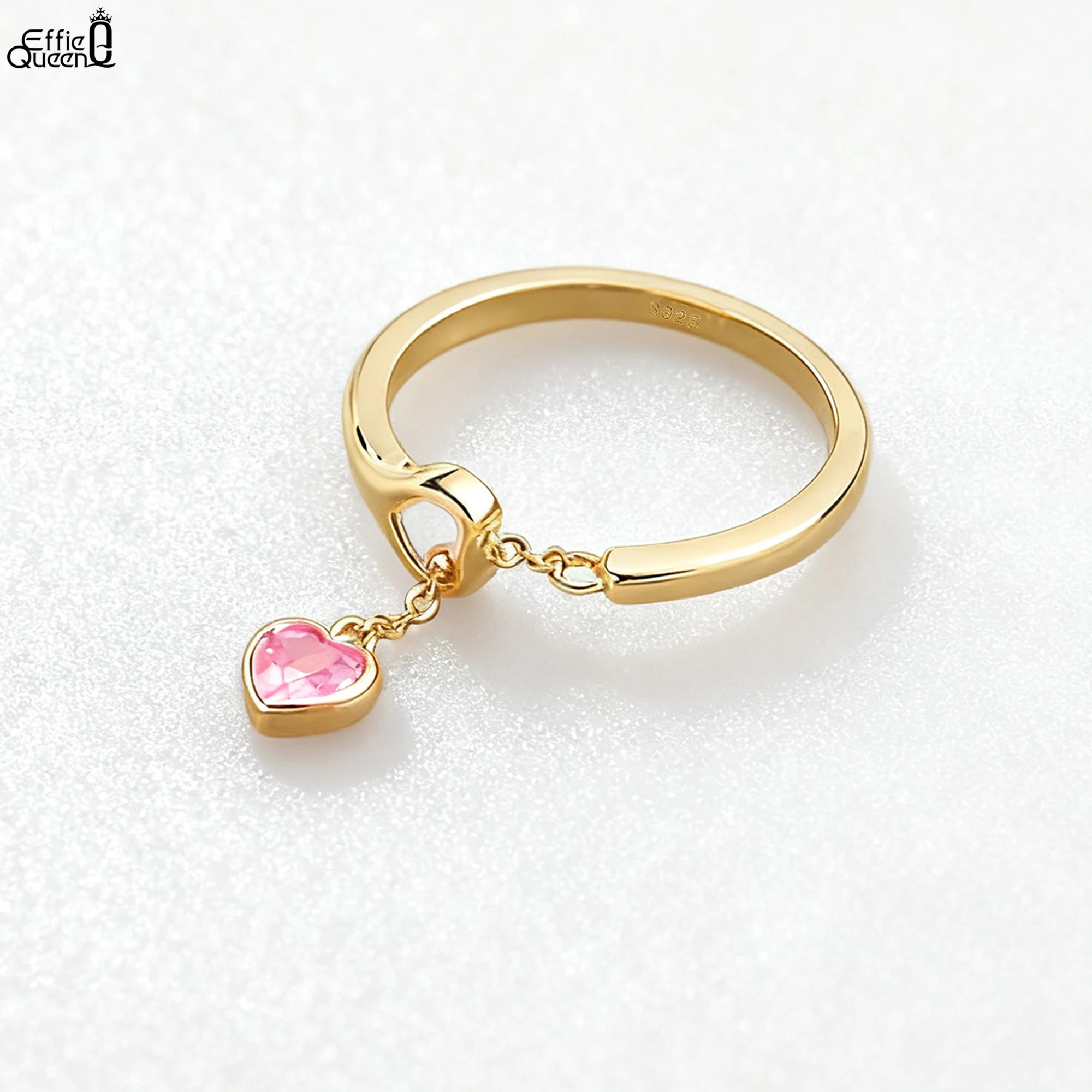 

Effie Queen 925 Sterling Silver Open Rings With AAAAA Cubic Pink Zirconia Heart Style Finger Accessory Romantic Present SR332