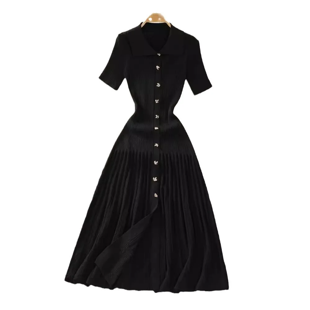 أزياء أنيقة المرقعة محبوك فستان طويل الربيع الصيف المرأة الفاخرة قميص سترة فستان سيدة حفلة فيستدو