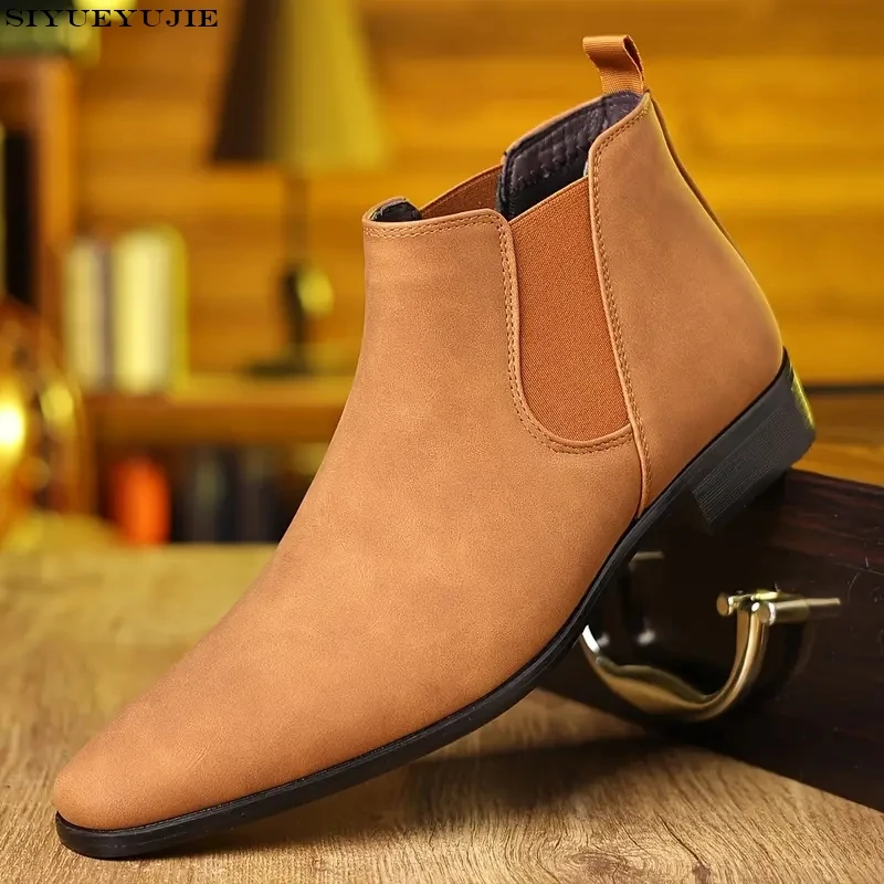 Men Chelsea Boots Black Brown Velvet High Ankle Dress Shoes Men Walking Shoes Wear Resistant Chelsea Dress Boots Botas de Hombre