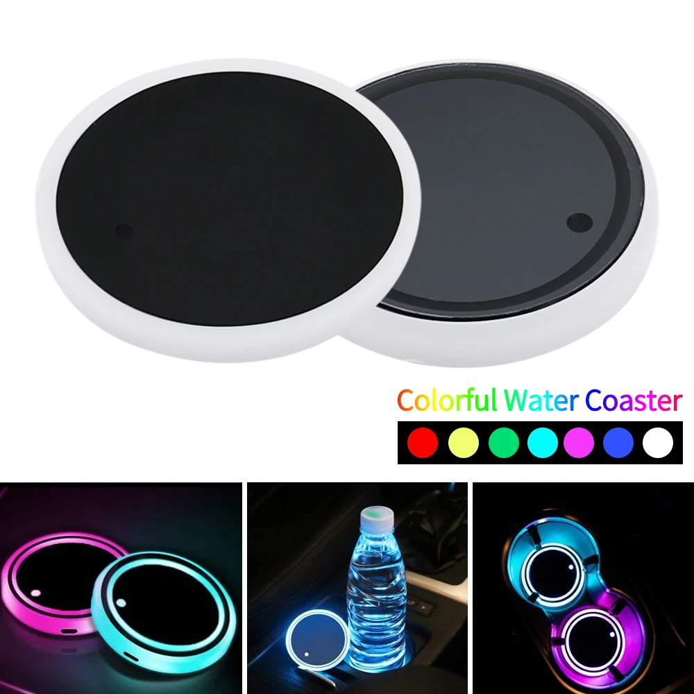 7 Color car Changing LED Cup Holder Lights Rear Windshield Decorative Ambient Lighting & Glowing colorful Coaster Pads