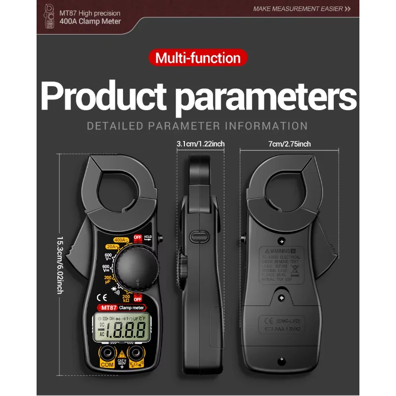 Clamp Meter ANENG MT87 Digital Multimeter Professional 1999 Counts DC/AC Voltage Tester Ammeter NCV Ohm Detector test home Tools
