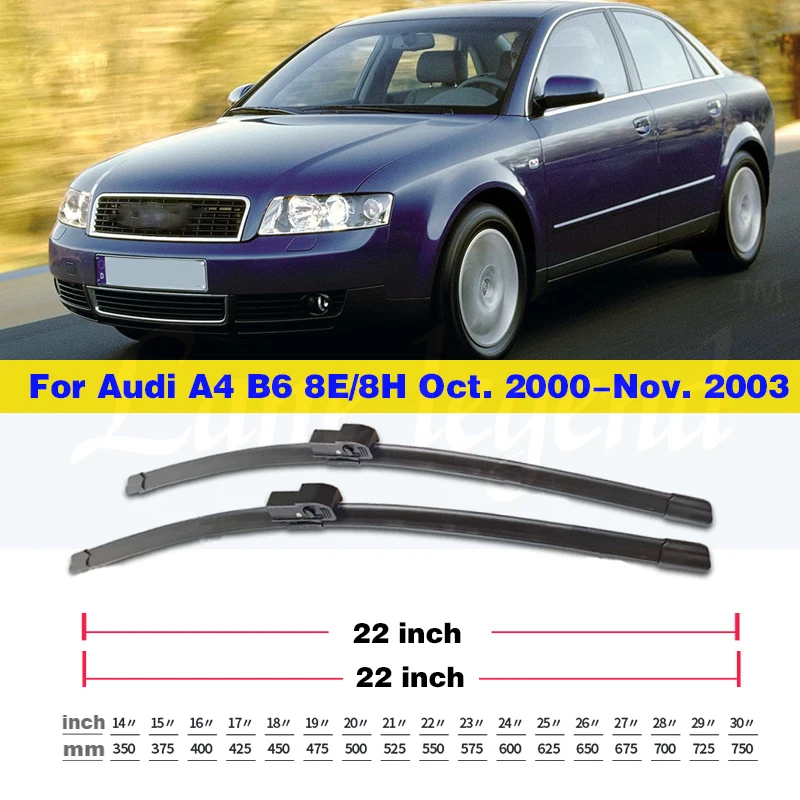 Wiper Front Wiper Blades For Audi A4 B6 8E/8H Oct. 2000-Nov. 2003 2001 2002 Windshield Windscreen Front Window 22\