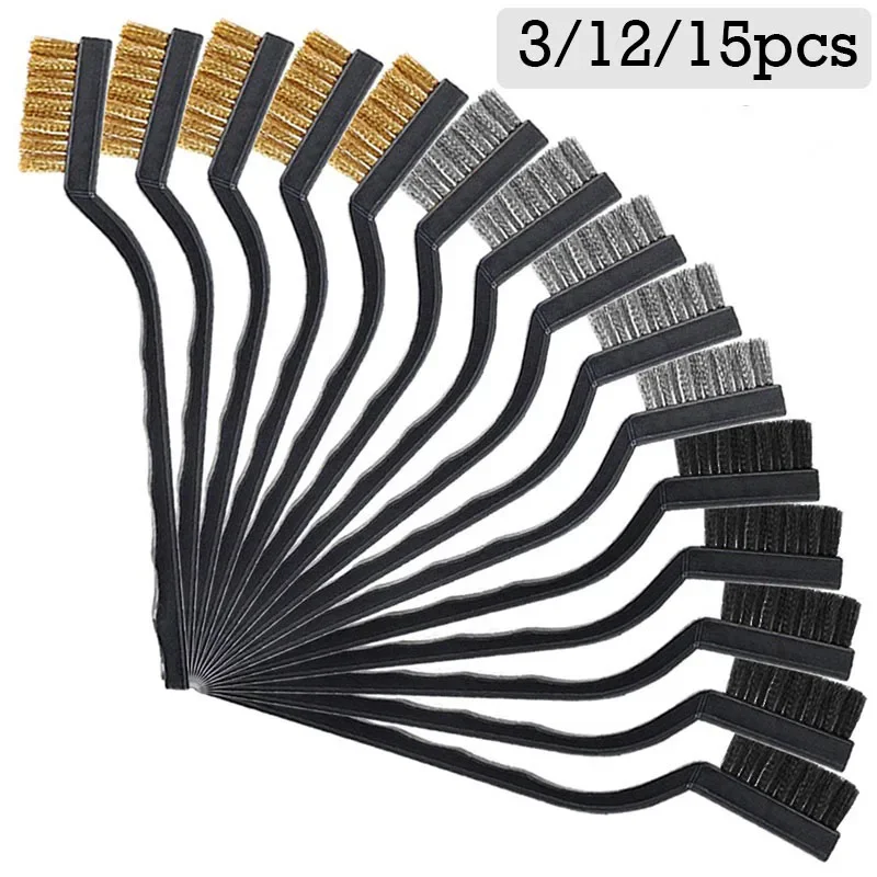 

3/12/15pcs 170mm Wire Brass Brush Mini Brushes Steel Brass Rust Remover Paint Remove Metal Scrubbing Polishing Burring Brush