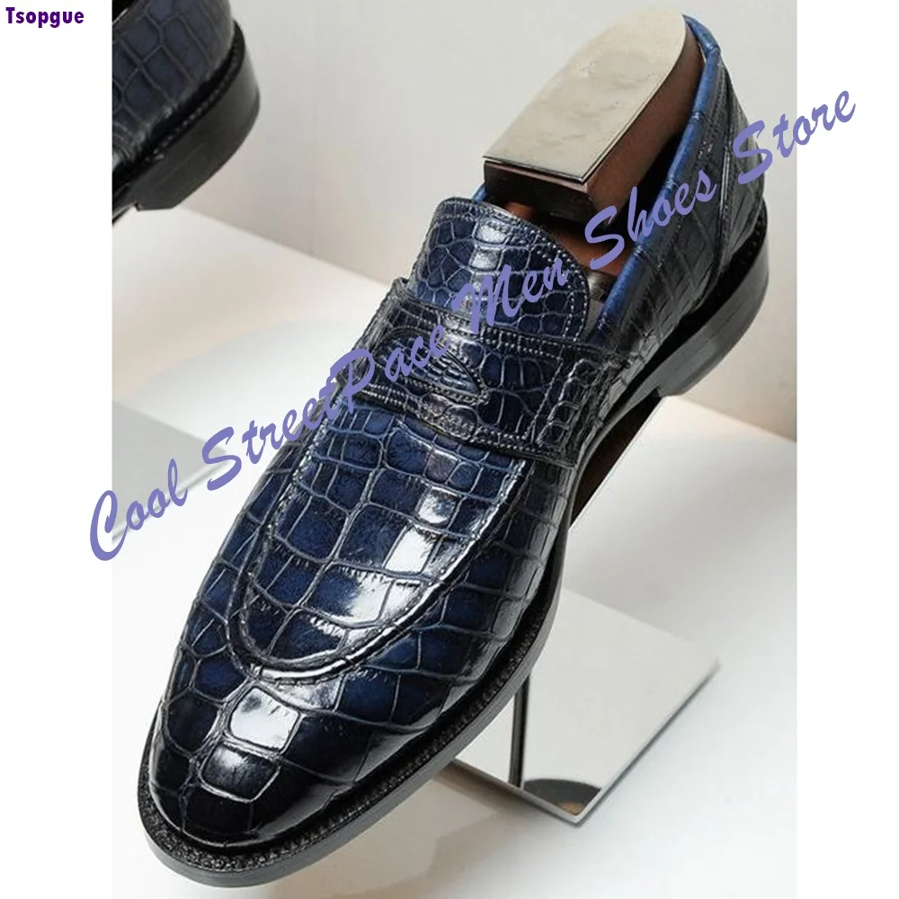 2026 New Arrival Men Luxury Crocodile Print Loafers Handmade Genuine Leather Slip On Dress Shoes Brown Formal Business Casual
