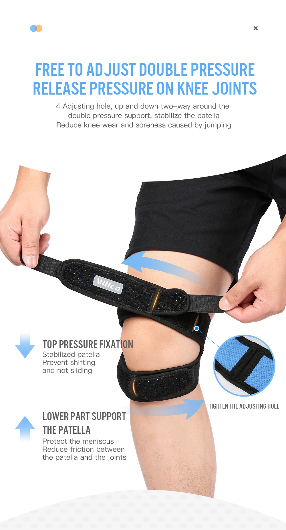 1Pcs Band Strap Einstellbare Iliotibial Knie Oberschenkel Hüfte ITB Syndrom Kompression Wrap Unterstützung, Atmungsaktive Patellar Sehnenscheidenentzündung – Detail 4