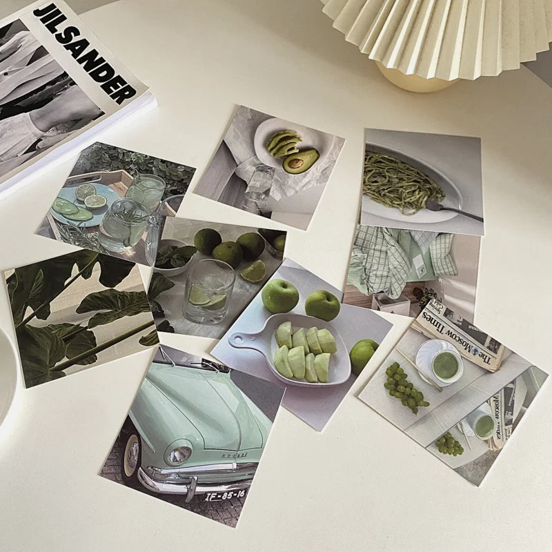 Ins Green Plant Fresh Style Decorative Card Chic Life Postcard Atmosphere Photo Props Background Wall Sticker 9 Sheets Square