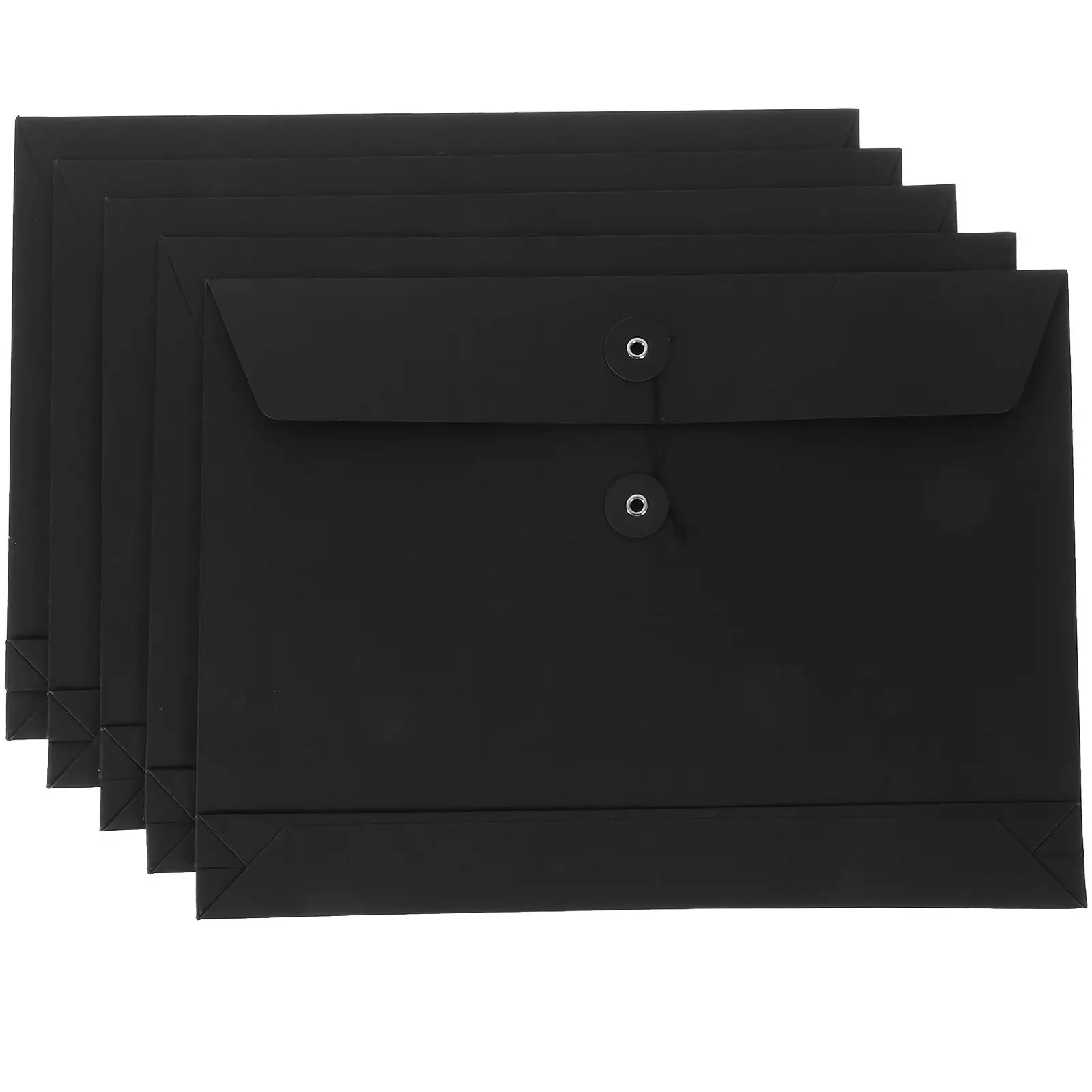 

5pcs A4 Document Folders Black Card File Holders 34x25x4cm Thick Practical Paperwork Storage Organizer Pockets