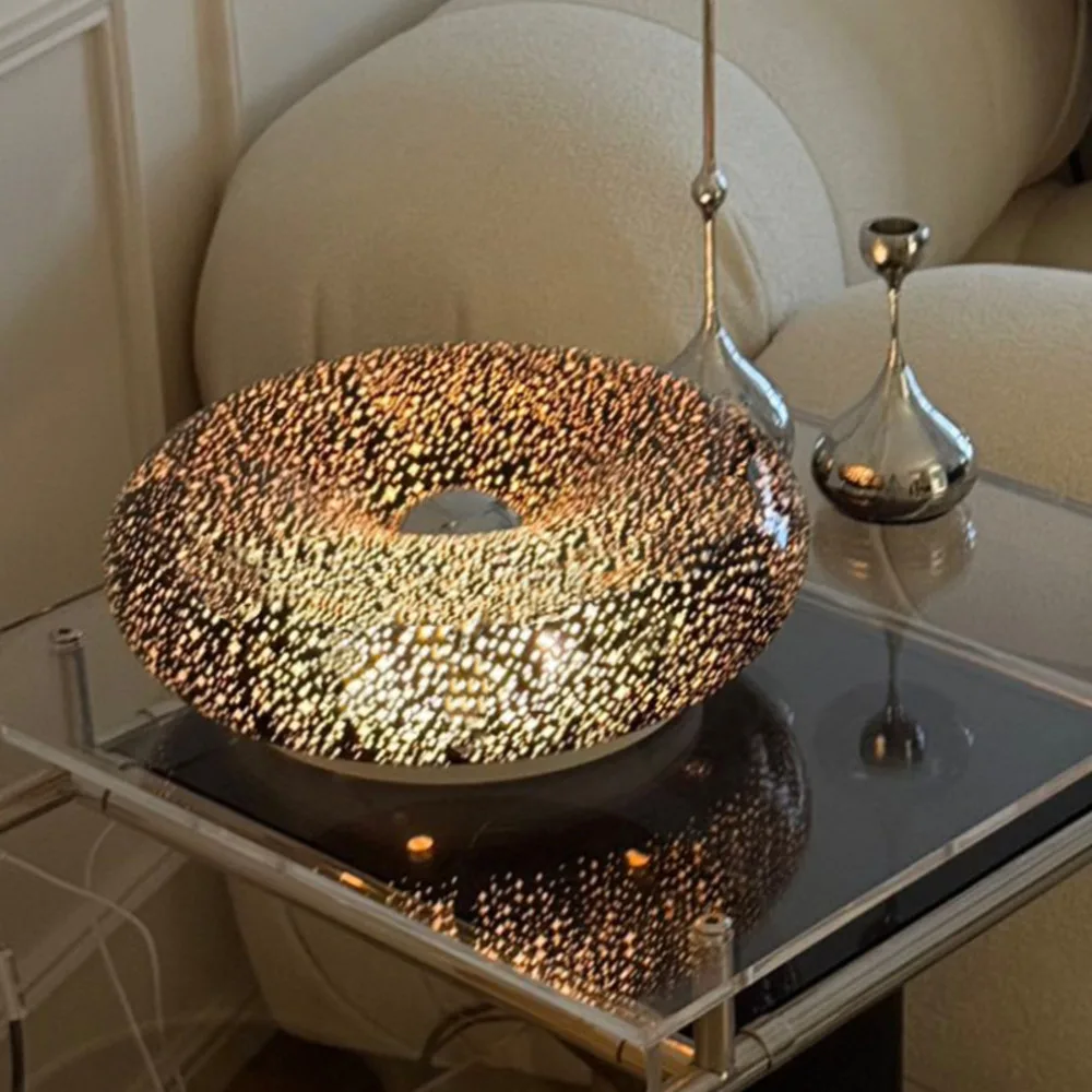 黒星空夜の光オレンジドーナツ男性と女性の誕生日ギフト装飾テーブルランプ