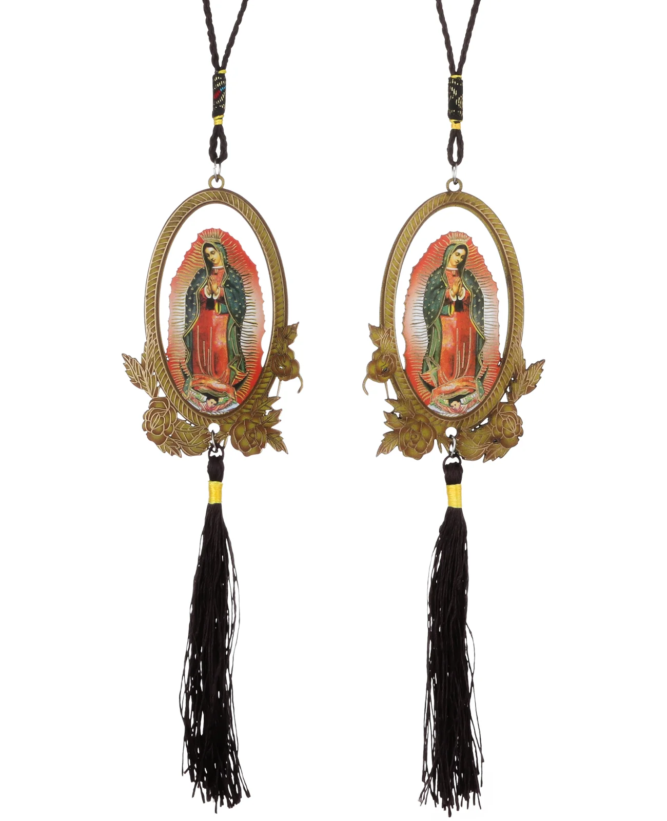 Wooden Our Lady of Guadalupe Pendant Christian Virgin Mary Tassel Fringe Car Hanging for Key Ornament Jewelry Accessories