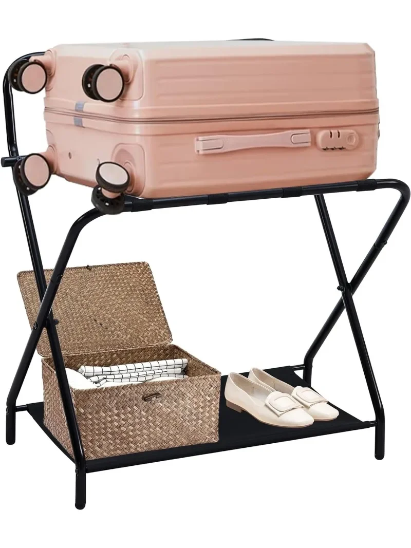 

Shanon Folding Luggage Rack - Suitcase Stand With Storage Shelf - Folding Luggage Rack for Guest Room and Bedroom