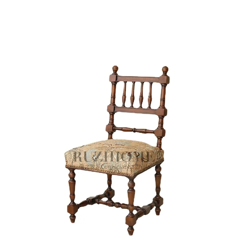 

ZL Roman Column Dining Chair Makeup Chair Solid Wood RETRO Study Agricultural Chair