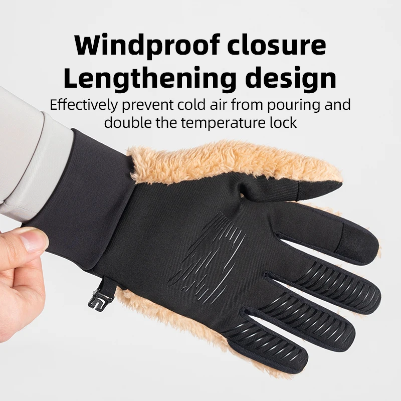 ROCKBROS Winter Skiing Gloves Fluffy Soft Warm Fleece Windproof Cycling Gloves Fingertip Touch Screen Men Women Skiing Gloves