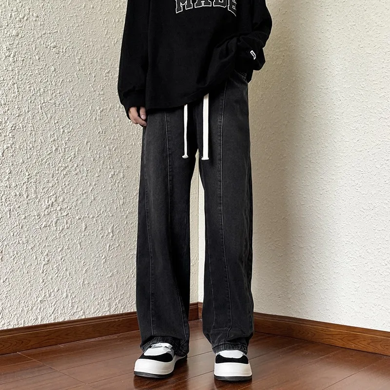 

Выцветшие вельветовые джинсы в стиле ретро, мужские свободные прямые брюки длиной до пола, осенняя молодежная повседневная одежда, прямая нога с водной талией