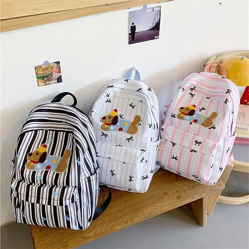 Cute Dachshund Bow Stripe Backpack Printing Large-capacity Student Schoolbag Fashion Outdoor Mountaineering Bag Christmas Gifts