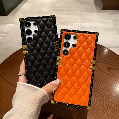 Luxury Phone Cover Lambskin 3D Plaid Soft Leather Case for Samsung Galaxy S25 Ultra S24 FE S23 Plus S22 A25 A15 A55 A35 A14 A54