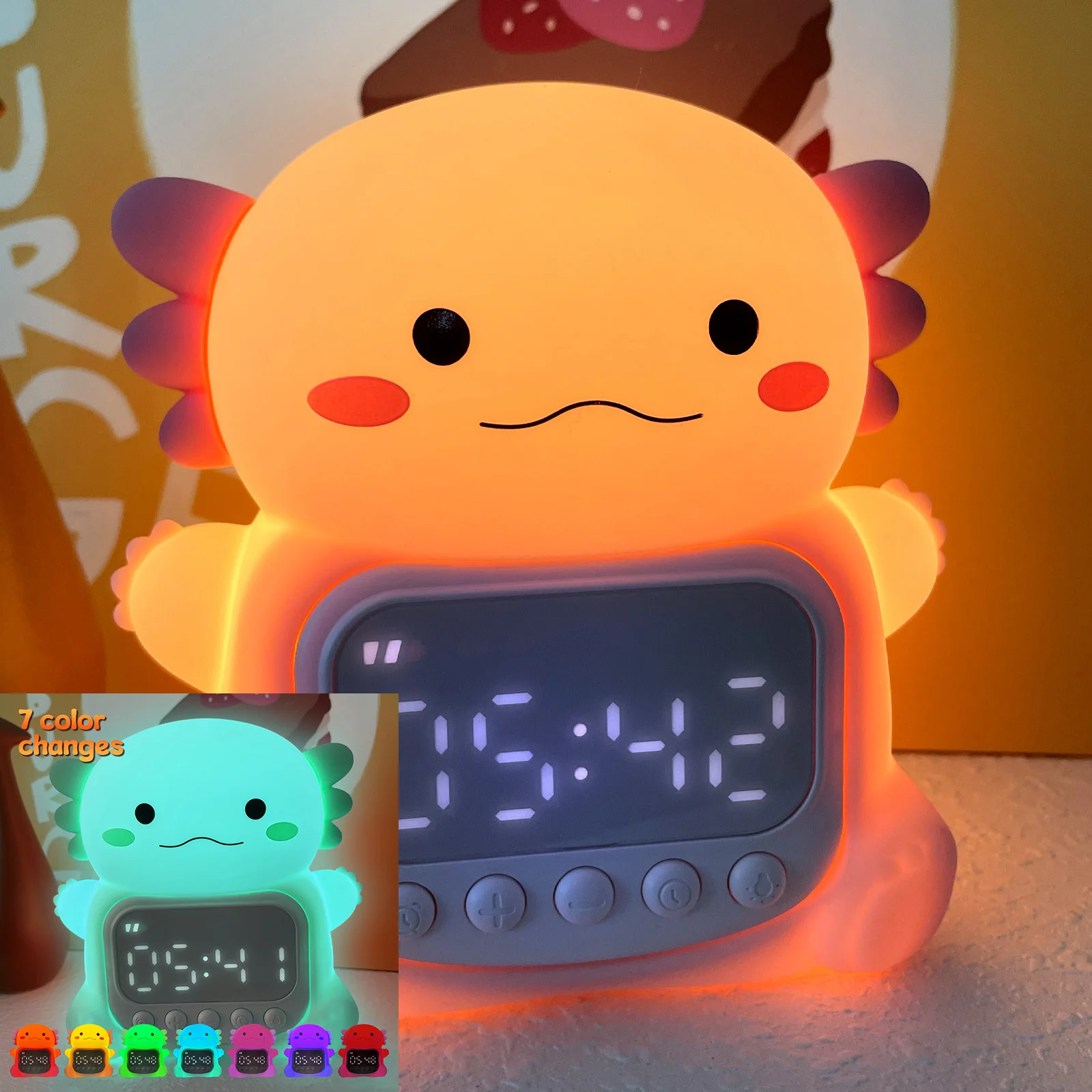 LED Axolotl Alarm Clock with Night Light Silicone Nursery Sleeping Light Timing USB Dimmable Light Bedside Decoration Kids Gifts