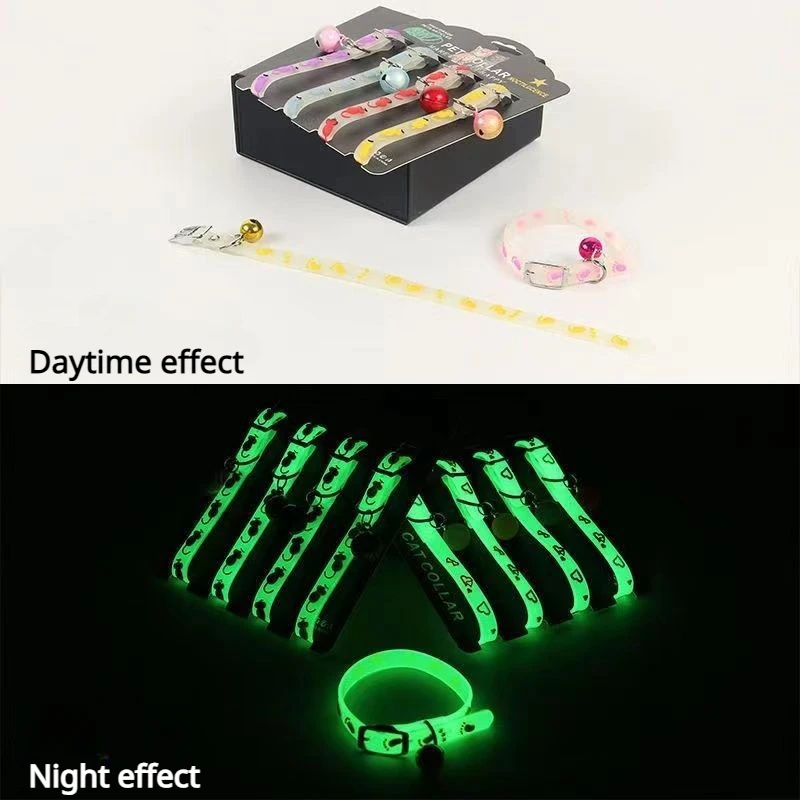 Pet Collar with Bell Luminescence Cat Necklace Small Dog Glow Collars Adjustable Safety Ring Anti Night Lost Collar Pet Supplies