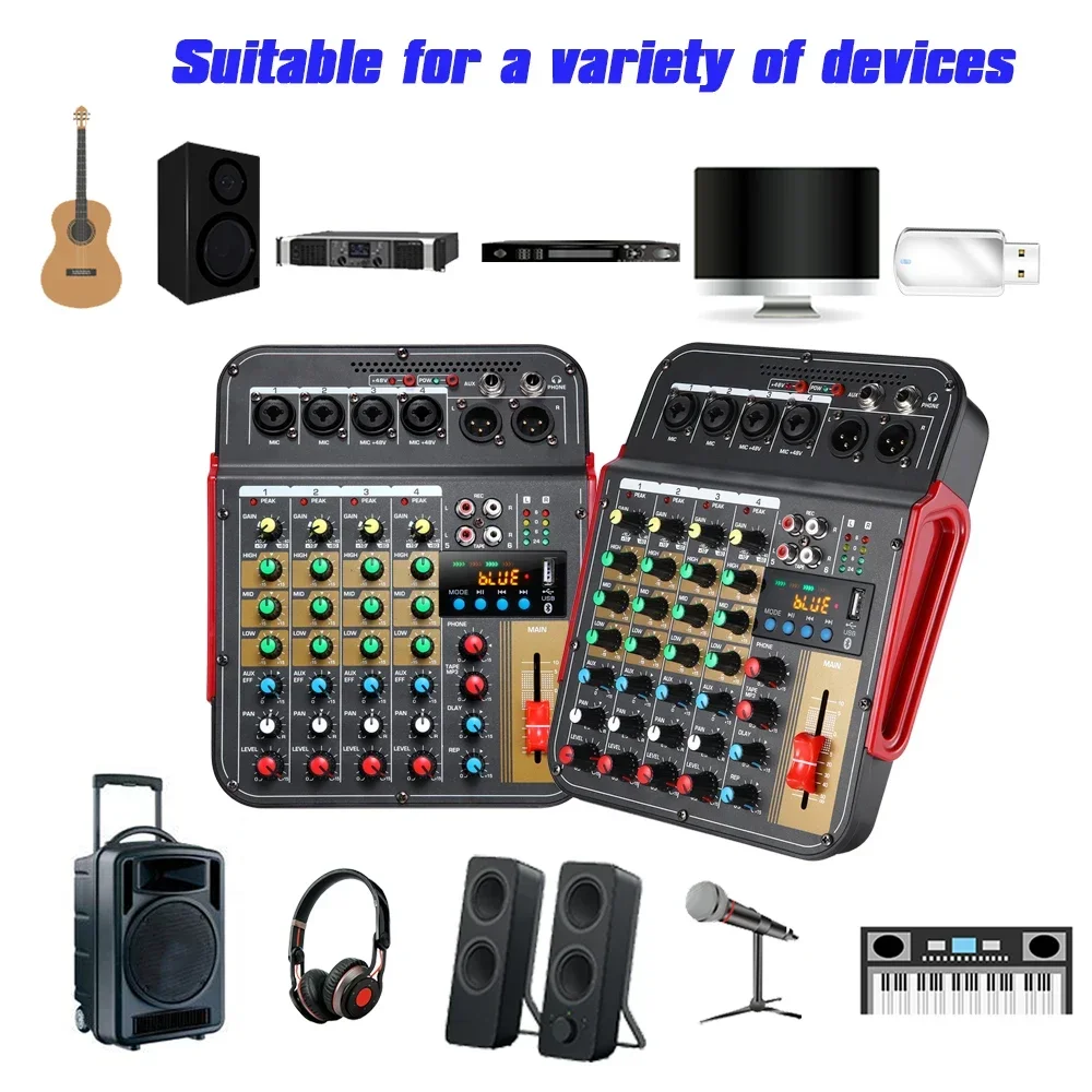 M 4 6-Channel Mixing Console Audio Mixer Outdoor Conference Audio Bluetooth-compatible Reverb Audio processor Sound Card Karaoke