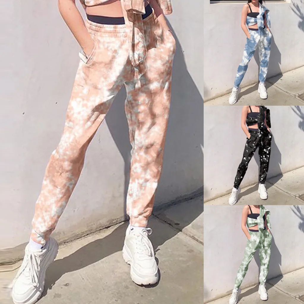 

Casual Women Pants Set Female 2 Piece Relaxed Outfits T Shirt+Pencil Pants Suit Tie Dye Women Two Piece Sets Tracksuit Sweatsuit