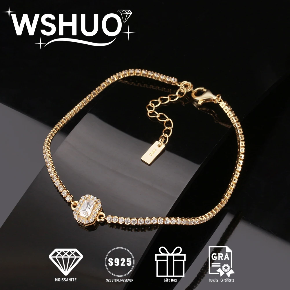 

WSHUO 14K Gold Plated Tennis Bracelet S925 Sterling Silver 8mm Cubic Zirconia Women's Bracelet Suitable for Party Jewelry Gifts