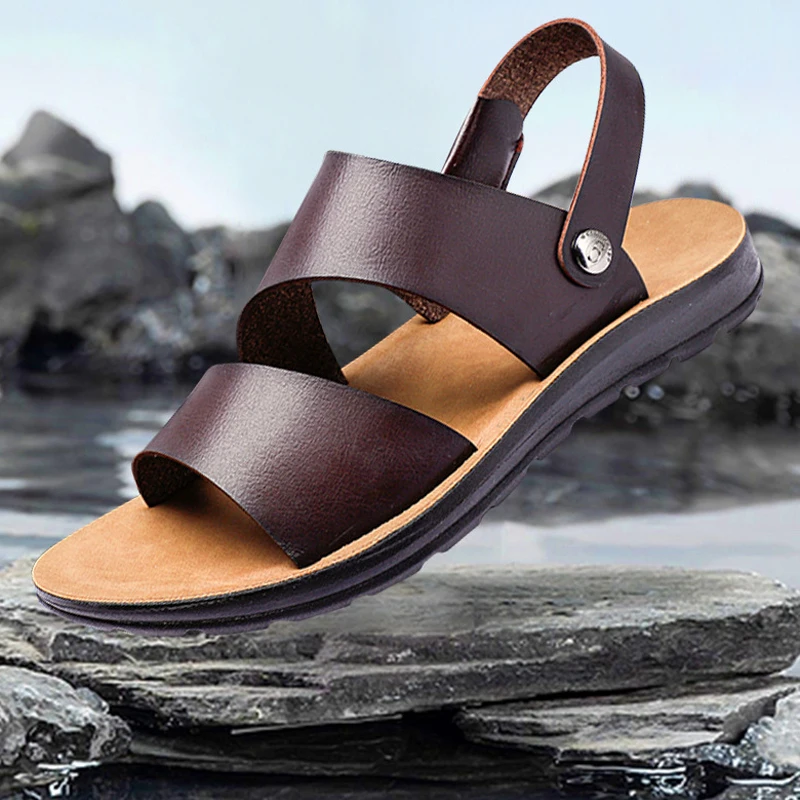 Sandals Men PU Leather High Quality Classic Summer Men Shoes Casual Non-slip Beach Sandals Man Outside Flip Flops Slipper MSH041