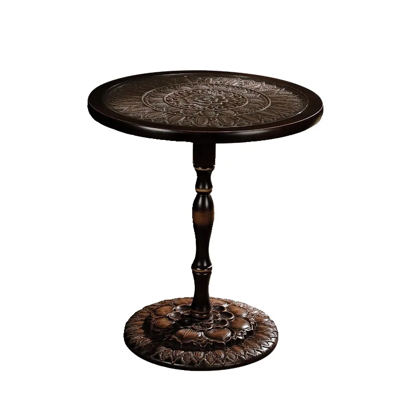 Meditation lotus small round table, new Chinese solid wood retro design living room small side table balcony coffee table