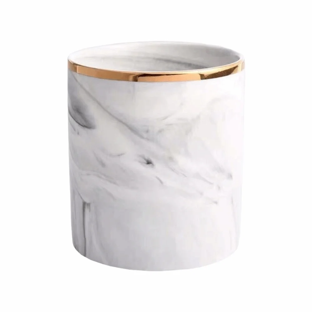 Marble Ceramic Pen Holder European Style Non Slip Stationery Holder Smooth Finish Golden Pink Pencil Cup for Home Office Desk
