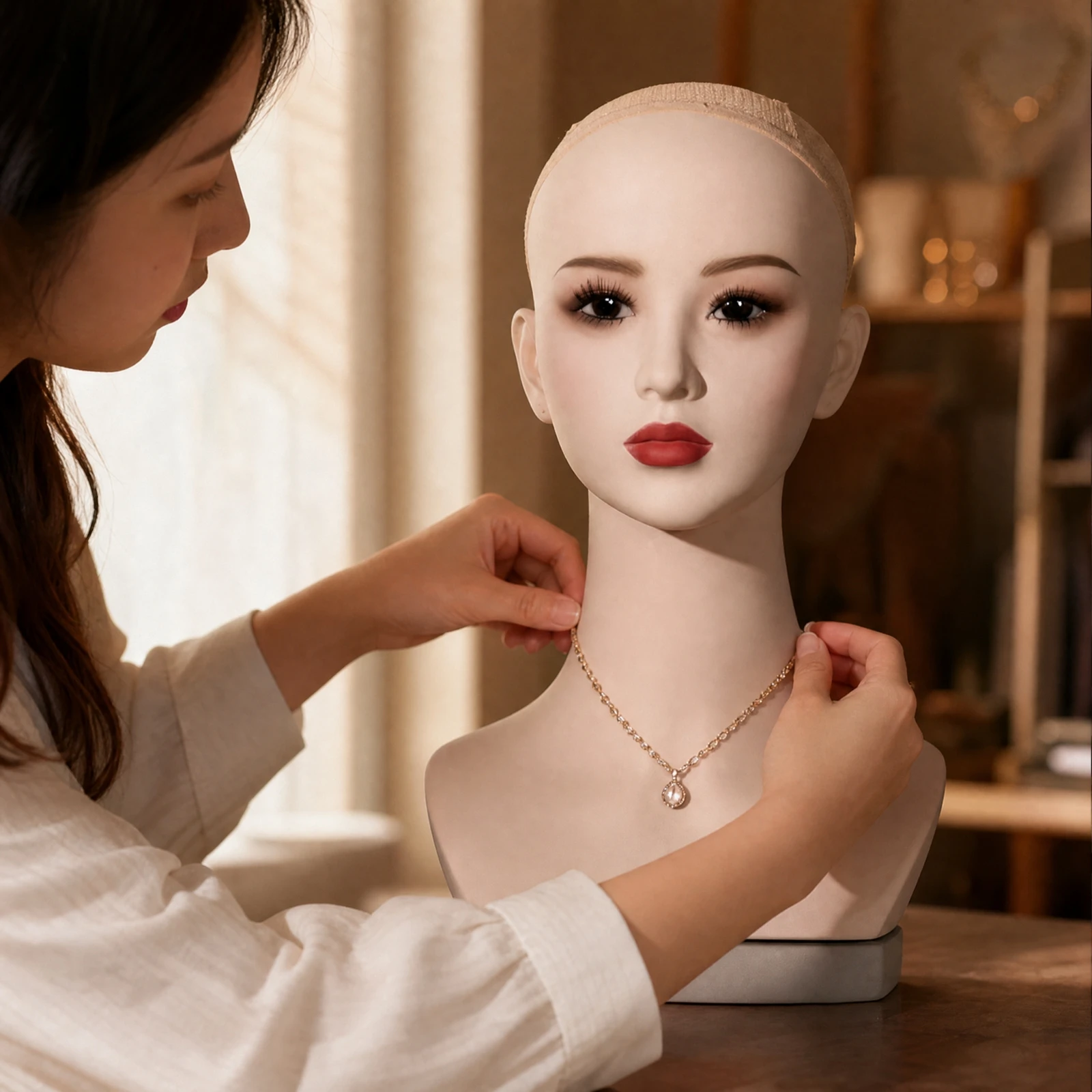 Tabletop Display Bust with Flat Base Versatile Female Mannequin Bust Tabletop Mannequin with Flat Base Realistic