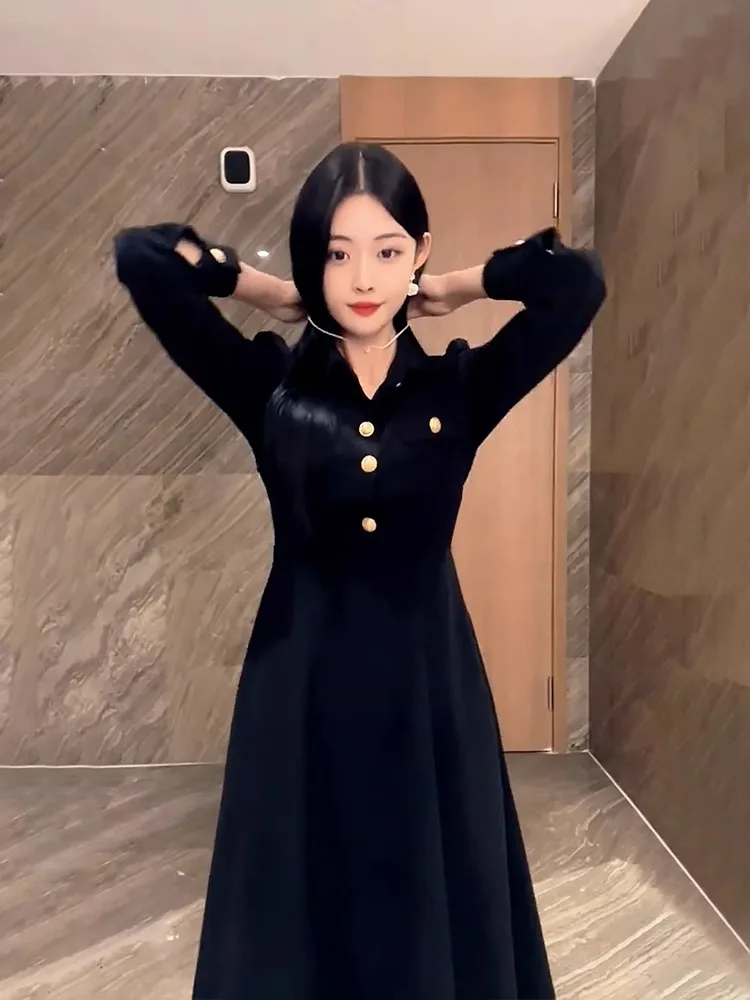 ドレス 長袖 レディース シビルウェディング 冬 ベルベット ツイスト オールマッチ プリーツ 長袖 Hライン ミニマリストスタイル 通勤