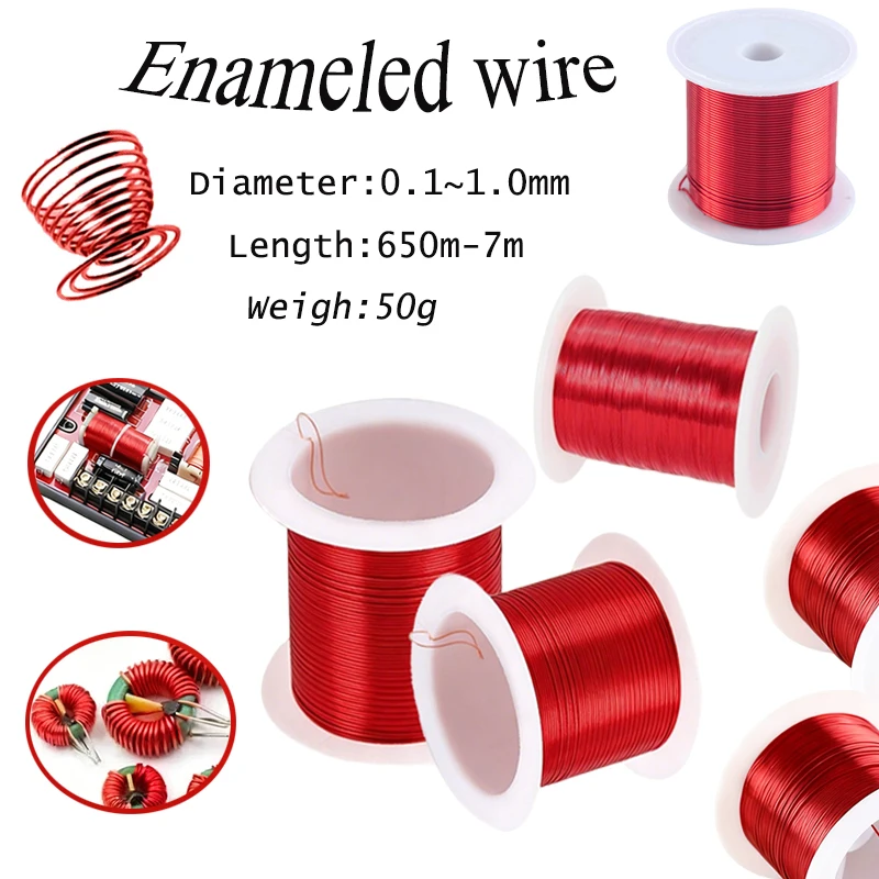1 Roll Red Enameled Coppers Wire 0.1-1.0mm Magnet Winding Wire for Transformer, Motor, Coils, DIY Jewelry, Crafts