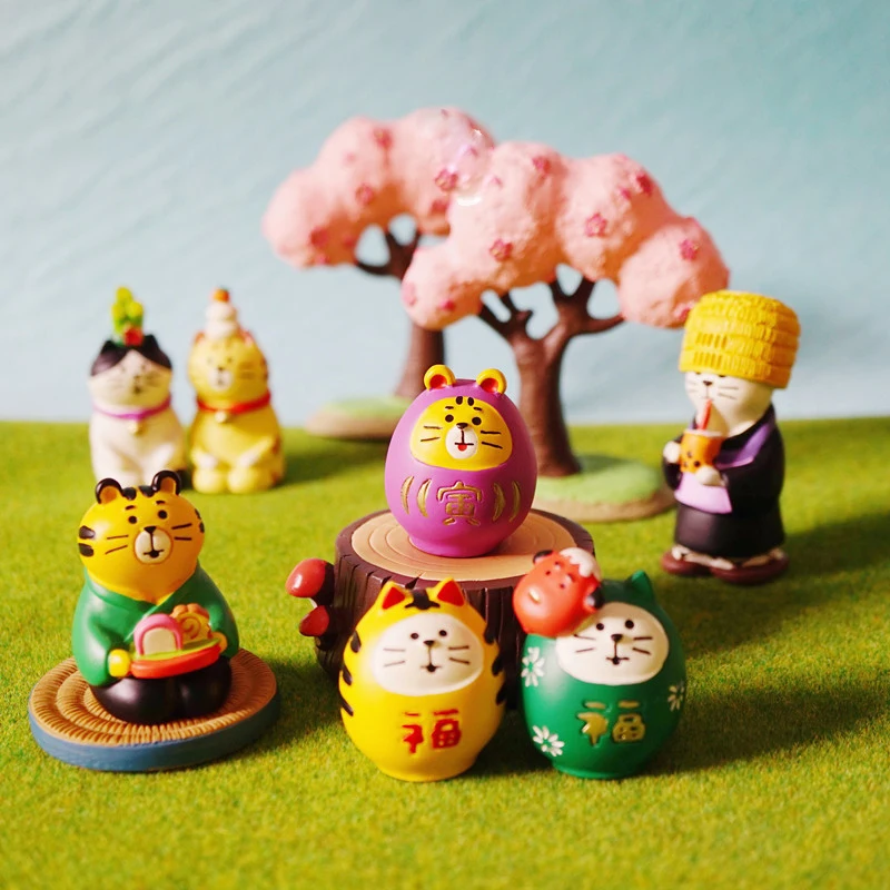 Scene Decoration Cute Tiger Series Bookshelf Decorationt Collectible Home Decoration Garden Resin Craft Toy Bonsai Ornaments