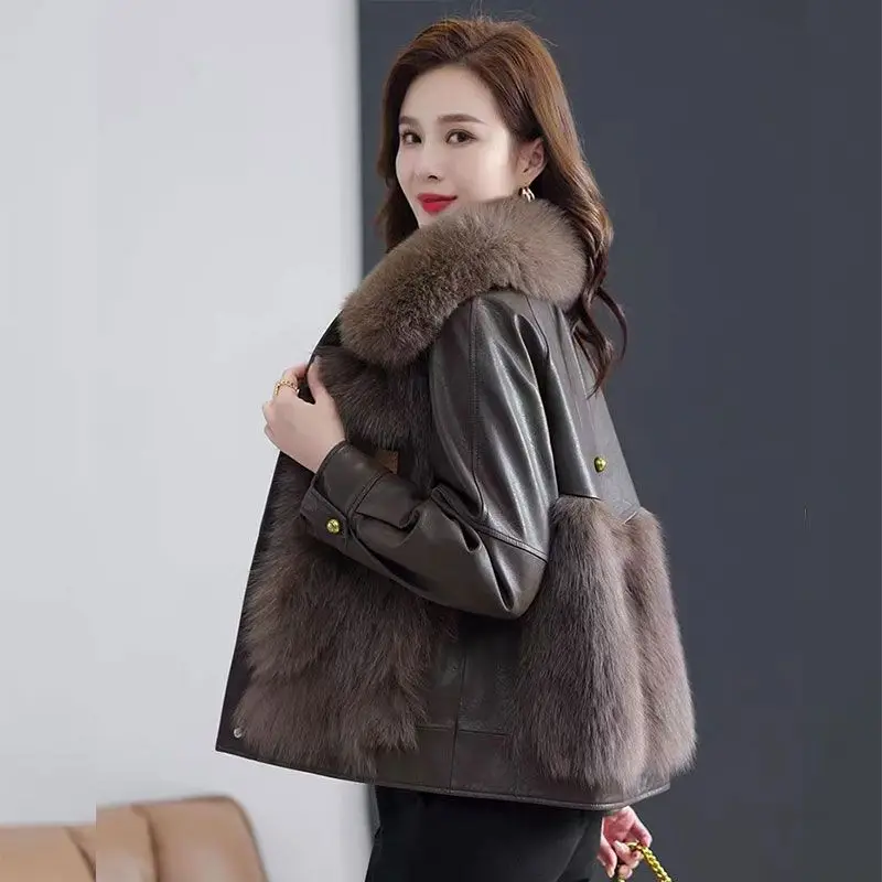 White Down Big Feather Collar Down Cotton Jacket Women Winter New Korean PU Fur One-Piece Leather Coat Female Loose E3181