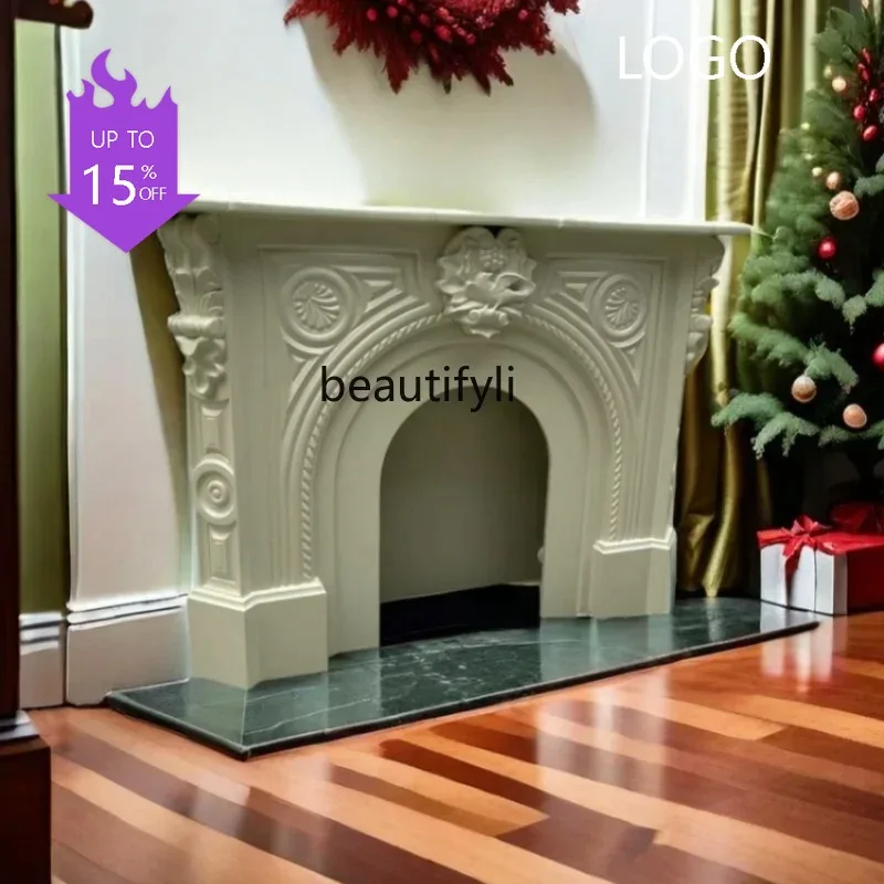 Y2344 French solid wood carving flower fireplace decorative frame retro porch rack narrow fireplace cabinet