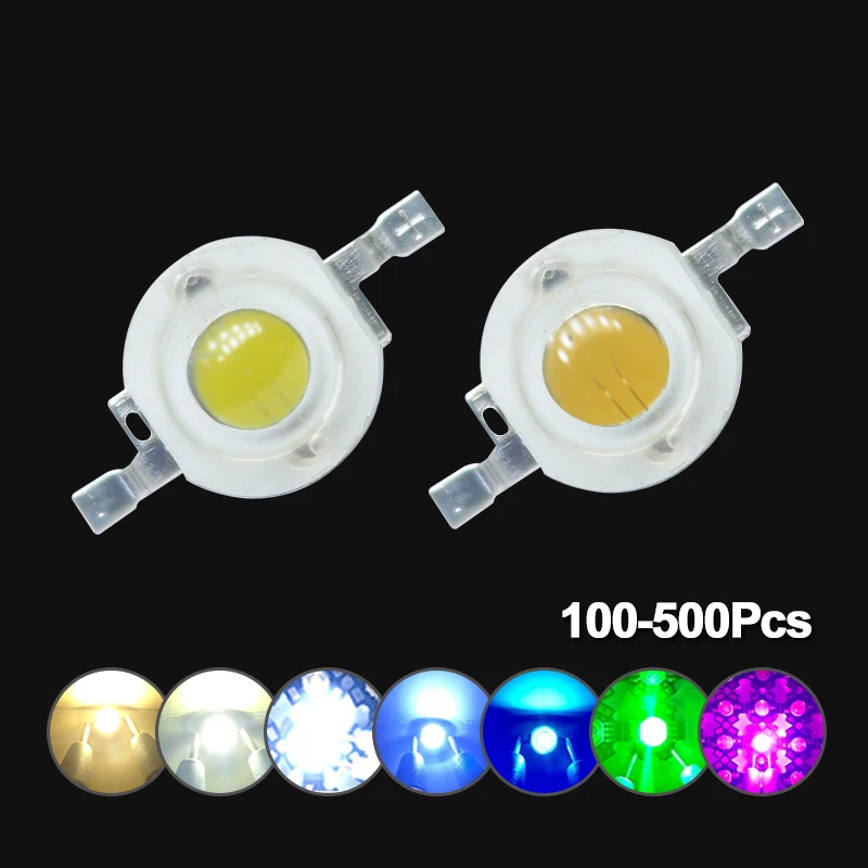 100-500pcs LED 1W 3W Watt 30/45mil High Power Chip Beads Cold Warm White Red 660nm Blue 450nm Green Yellow For Blubs Grow Light