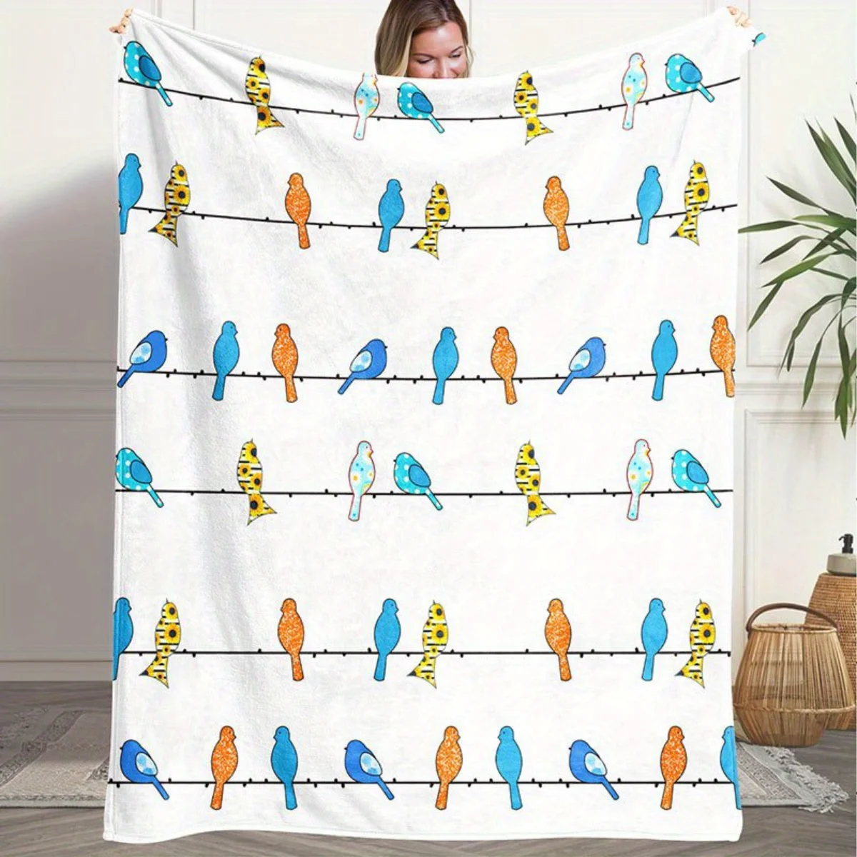 

1-красочное фланелевое одеяло с принтом птиц — теплое и уютное, идеально подходит для диванов, офисов, кроватей, кемпинга и Рождества.