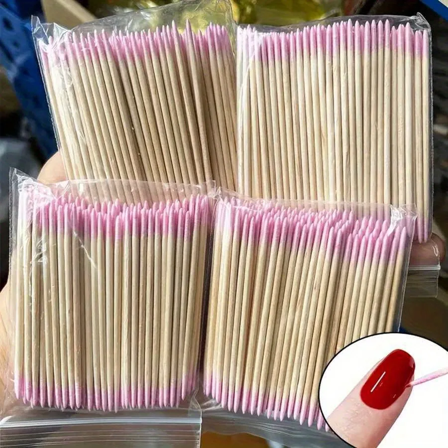 100Pcs Double-Ended Cotton Swabs Fine Pointed Tips for Nail Art Makeup Eyeliner Correction - Beauty Tools