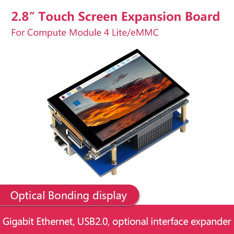 

2.8" Touch Screen Expansion Board For Compute Module 4, Gigabit Ethernet, Optical Bonding Display, Optional Interface Expander