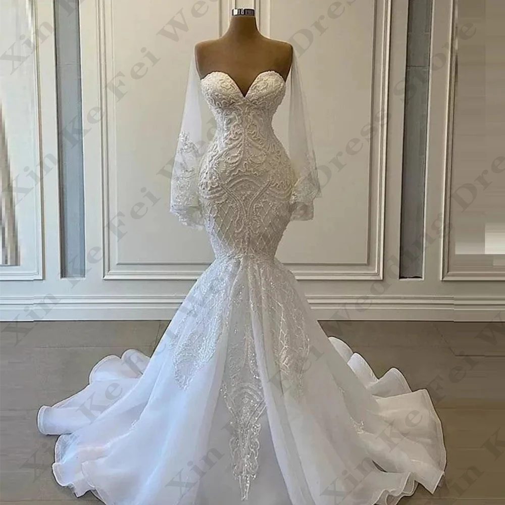 

Sexy Mermaid Backless Wedding Dresses Beautiful Appliques Lace Off Shoulder Fascinating Mopping Romantic Bride Gowns New 2024