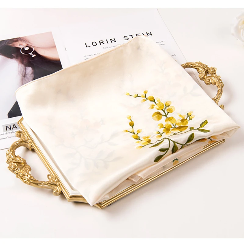 Scarf Silk Women\'s Plant Flower Printing Dyeing Creative Mother\'s Day Practical Traditional Chinese Style Clothing Decorations