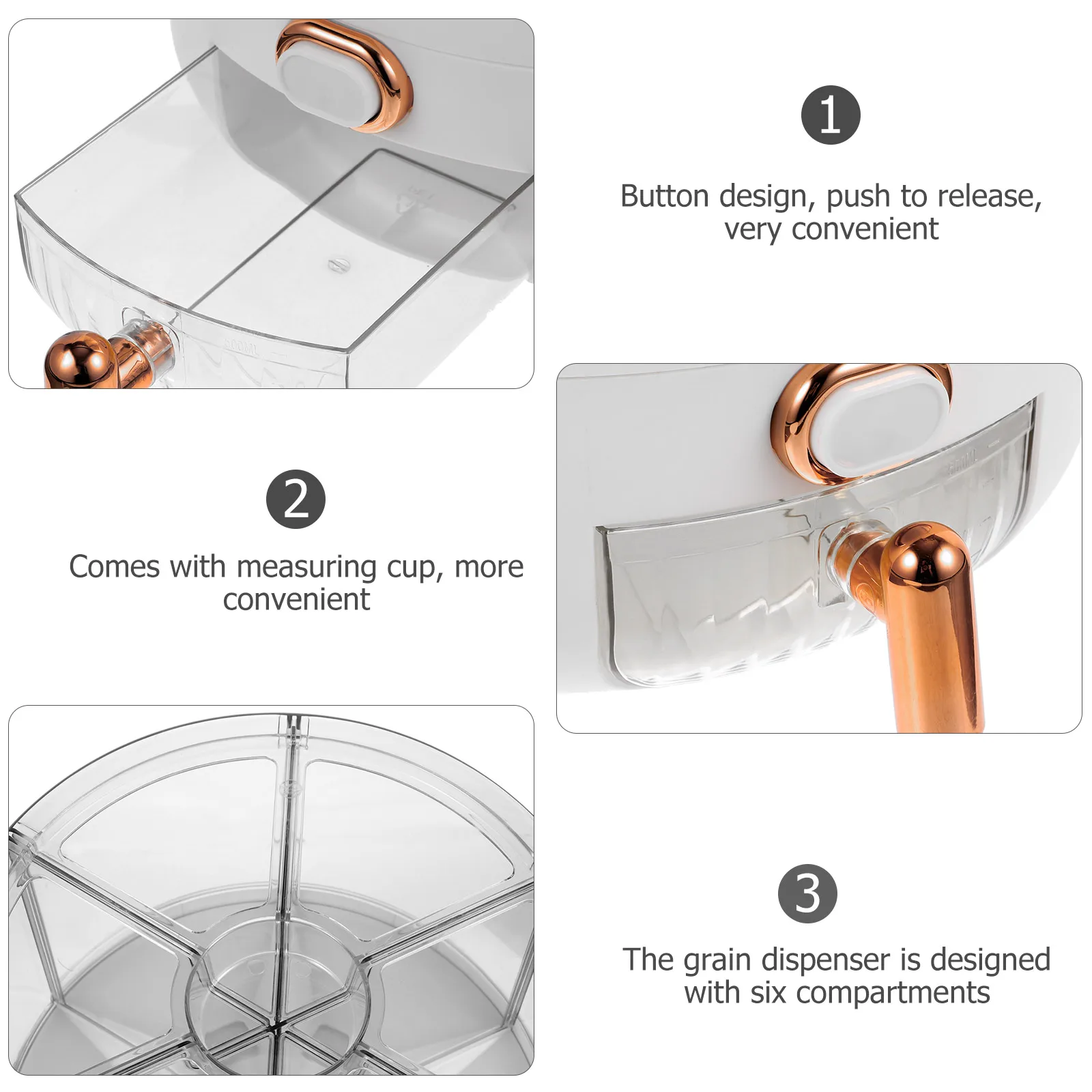 

6 Compartment Rotatable Grain Rice Dispenser Countertop Storage Container For Dry Food Bean Cereal Oatmeal Flour Holder