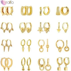 Pendientes Punk con remaches de Hip Hop para mujer, aretes redondos de aro de Color dorado con aguja de Plata de Ley 925, joyería gótica para fiesta