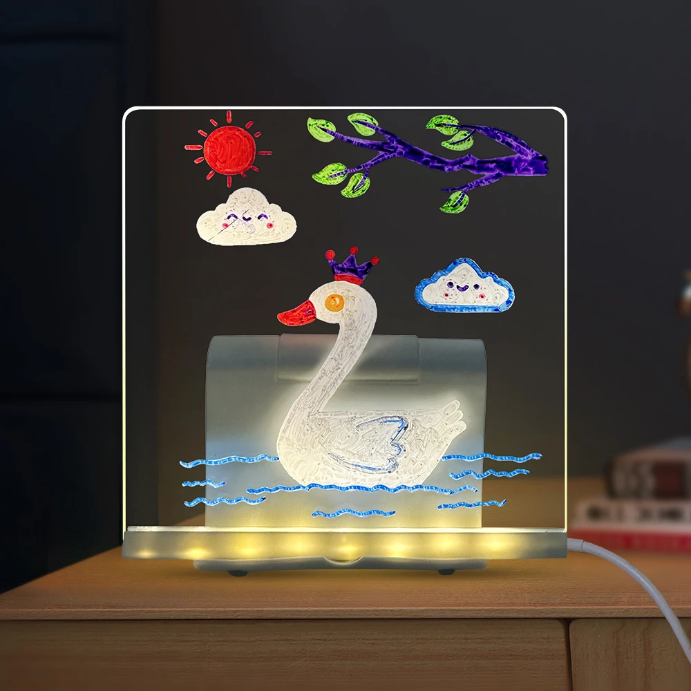 Children'S Handmade Erasable Painted Acrylic Doodle Funny Diy Notepad Message Board Led Glass Painting Night Light