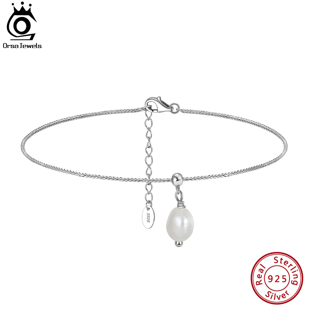 ORSA JEWELS 1.1mm Chopin Chain Anklet With Pearl Pendnat Dainty for Women Summer Beach Anklets Simple Foot Chain Jewelry SA55