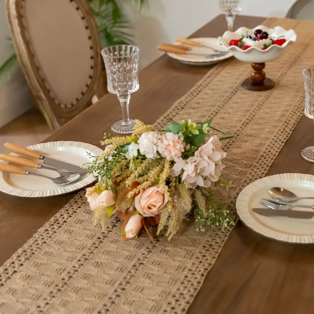 

Скатерть из хлопка и льна в американском стиле, деревенский прямоугольный праздничный чехол для обеденного стола с кисточкой, сплошной цвет